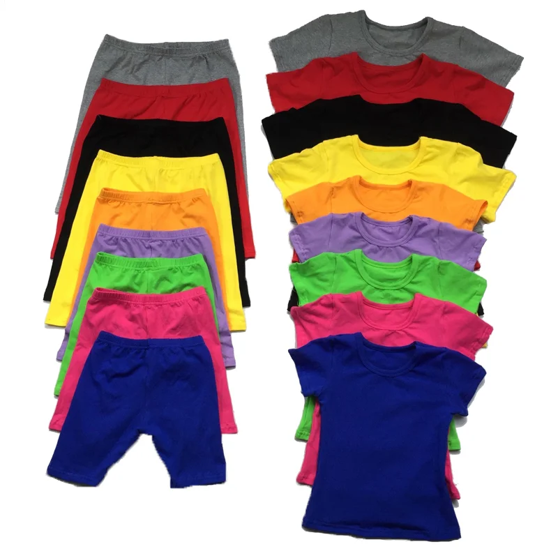 

2021 Wholesale 40 Colors Toddler Boy Clothing Plain Cotton Baby T-Shirt Biker Shorts Summer Clothes Kids Shorts set, Picture
