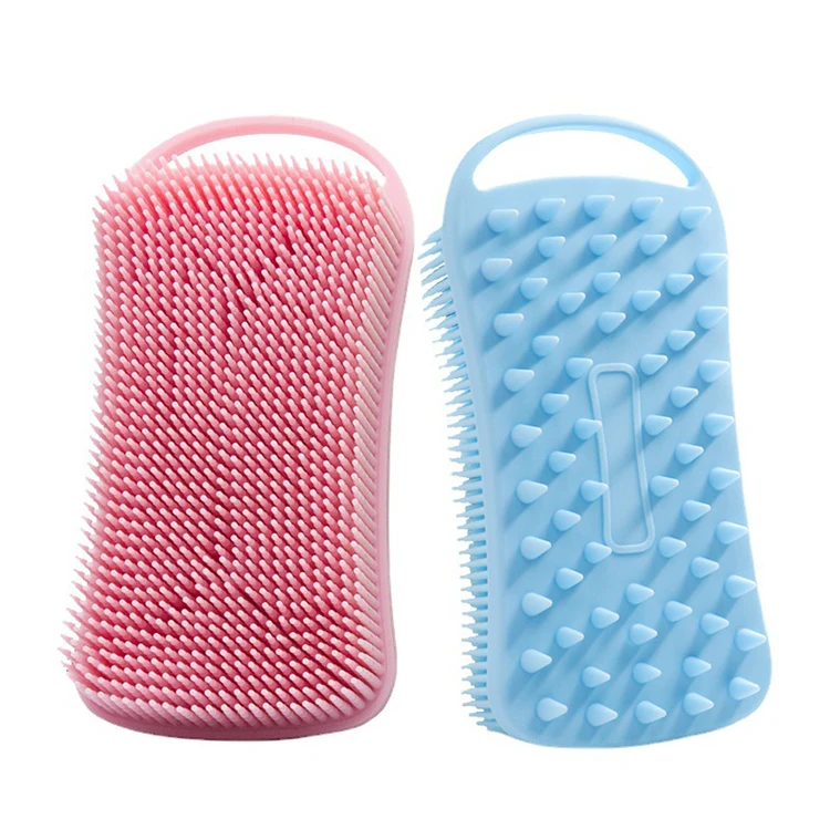 

New Design Baby Shampoo Brush Multifunctional Massage Brush Exfoliating Skin Care Silicone Shower Soft Brush With Hook, Blue, pink, green