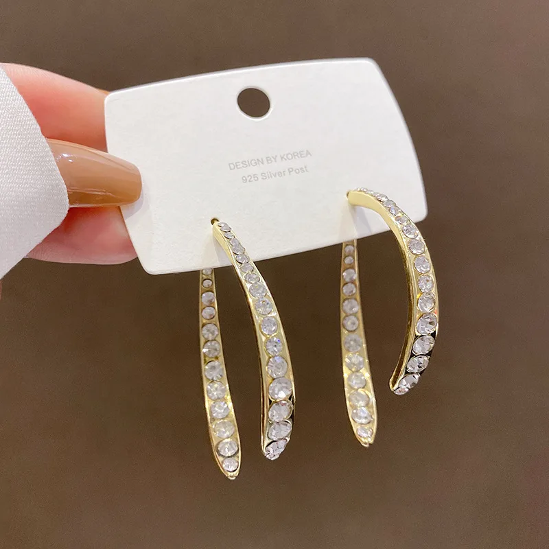 

Pendientes De Diamantes C Shaped Drop Earrings Hypoallergenic Curved Pendant Hoop Crystal Rhinestone Earrings