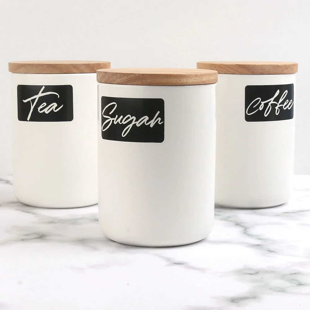 

Wholesale Ceramic Porcelain Food Storage Canister Jar With Wooden Lid Set of 3