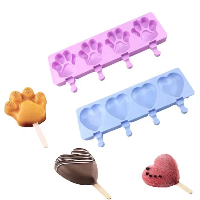 

Wanlihao 4 Cavity Bear Paw Heart Shape DIY Silicone Ice Cream Molds