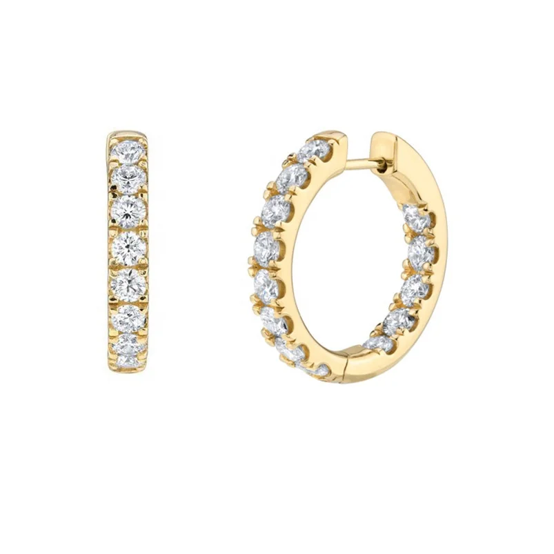 

Delicate luxury jewelry 18k gold plated diamond medium hoop earrings