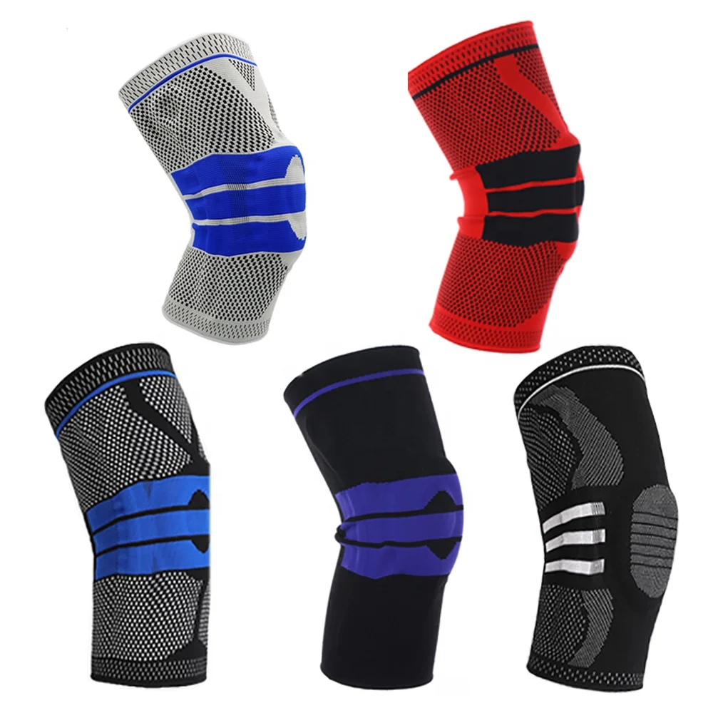 

Wholesale Joint Support Non-Slip Knee Pads with Powerful Spring Brace for Sports Powerlifting, Black blue red grey