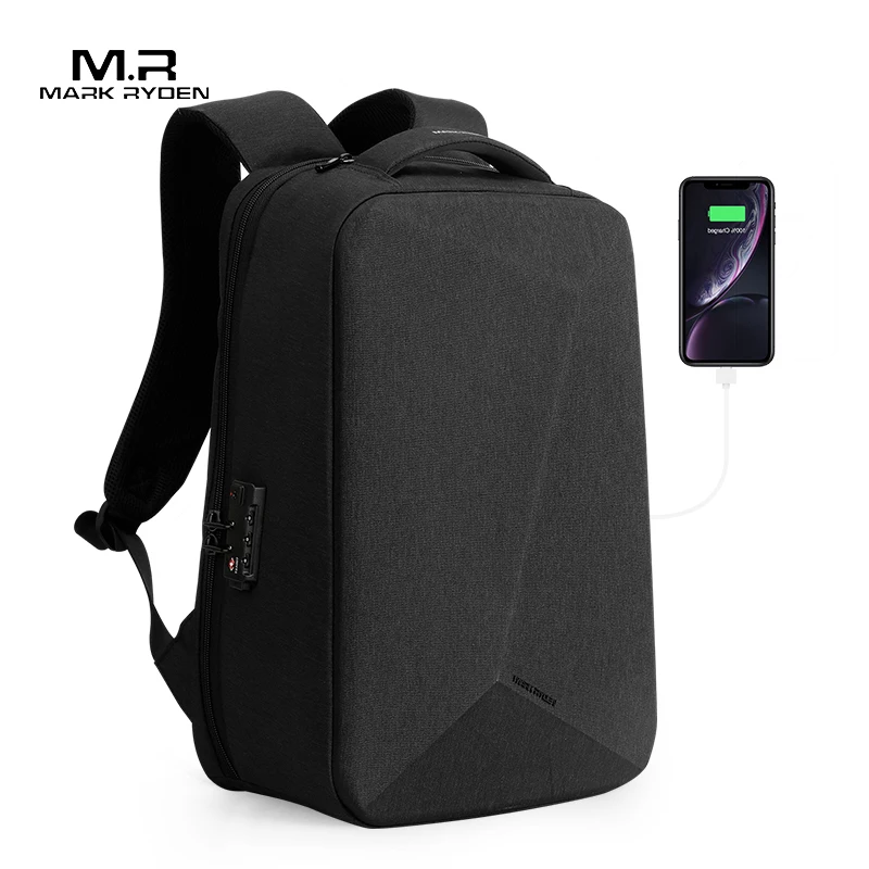 

2021 Mark Ryden wholesale newest stylish anti theft men travel 15.6 inch laptop backpack school bags with USB charging port, Black