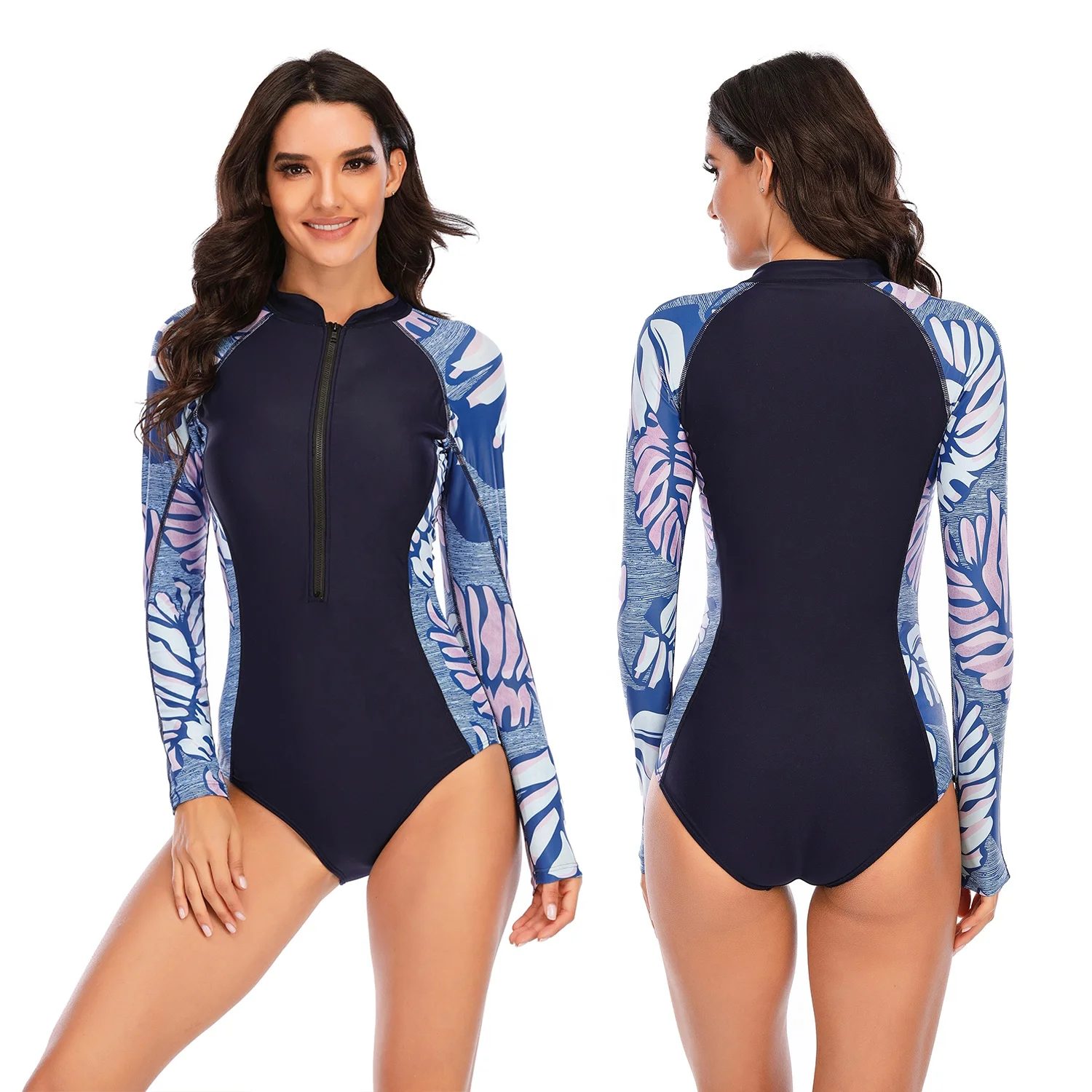 

AOSHILI 2022 wetsuit one piece swimsuit print zipper surfsuit fitness swimwear rash guard long sleeve designer bathing suits