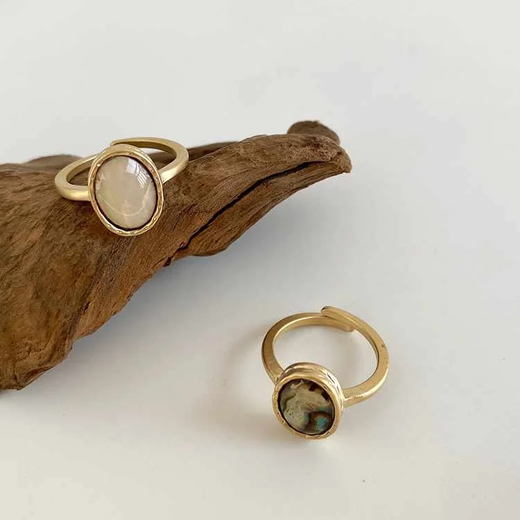 

Korean Open Ring Cheap Jewelry Female French Retro Easy Matching Oval Marble Ring