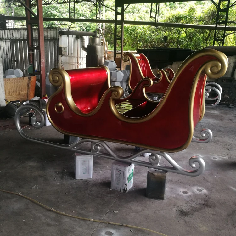 Christmas theme sculpture mall decoration Sleigh and Santa large statue