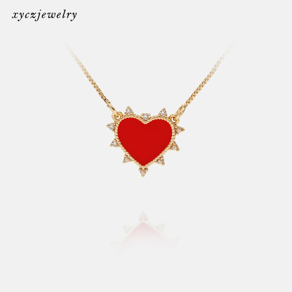 

Hot Selling Fashion Jewelry Brass Gold Plated Necklace Red Love Heart Pendant Necklace Women