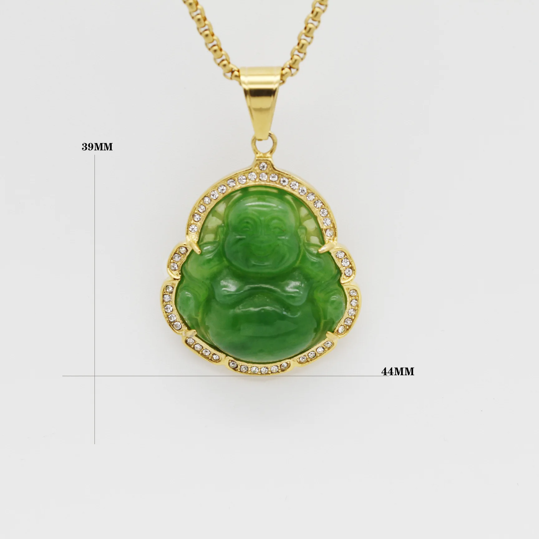 Green Agate Buddha Pendant Necklace Box Chain Choker Jewelry Stainless Steel Hot 