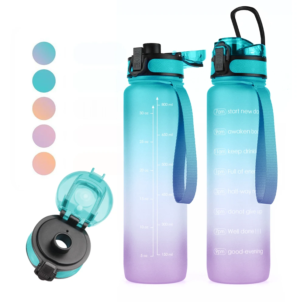 

New Style Portable Custom Plastic Water Bottles Sports Water Bottle 32oz 1L Gym Plastic Bottle Jug BPA Free, Customized color