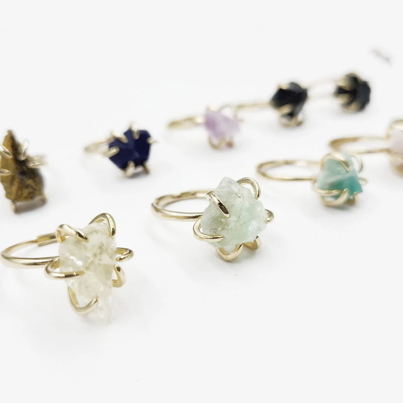 

Dainty Raw Crystal stone 14K gold filled Adjustable wedding Rings Gemstone ring jewelry women, Gemstone colors