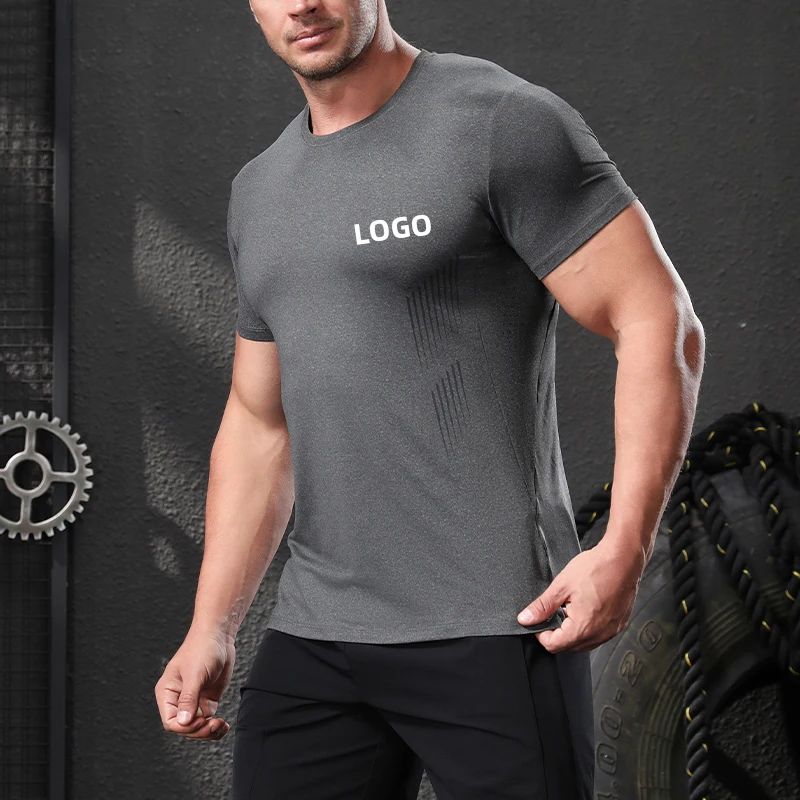 Men's Dryfit Athletic Running Compression Gym T-Shirts Wholesale Muscle Fitness Clothes with Bamboo Fiber Printed Pattern