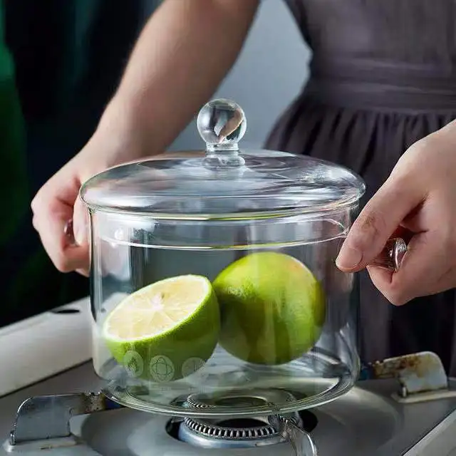 
Heat Resistant Thickening Glass Borosilicate Glass Cooking Pot with Cover 