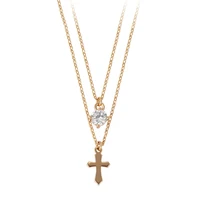 

45978 xuping fashionable double chains necklace, magnet 18k gold cross pendant necklace jewelry for women