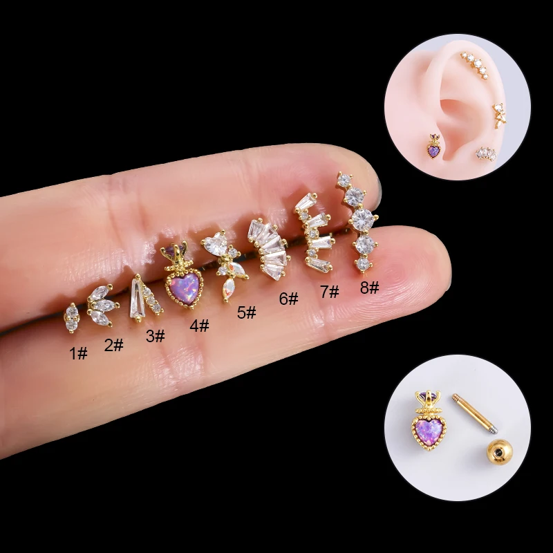 

New Design 16g stainless steel Cubic Zirconia gold Cartilage Earring Stud Helix Tragus Piercing Jewelry For Women