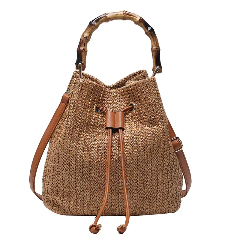 

2021 Wholesale Custom Ladies Shoulder Straw Bag Lady Women summer beach straw bucket bag