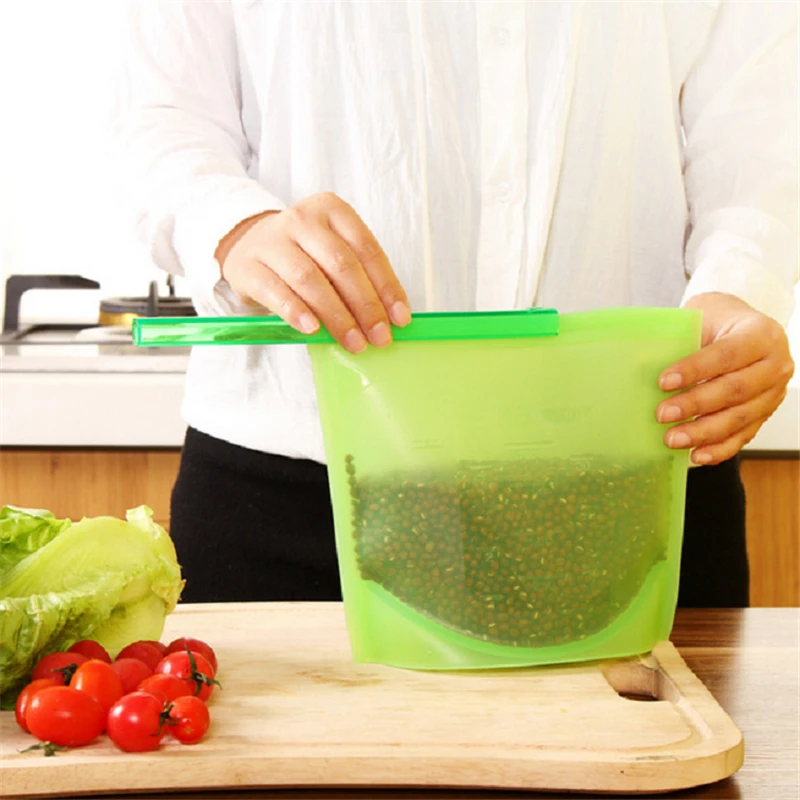 

1000ml Microwave Available No Bpa Food Grade Freezer Storage Bag Platinum Silicone Fresh Food Bag, Transparent