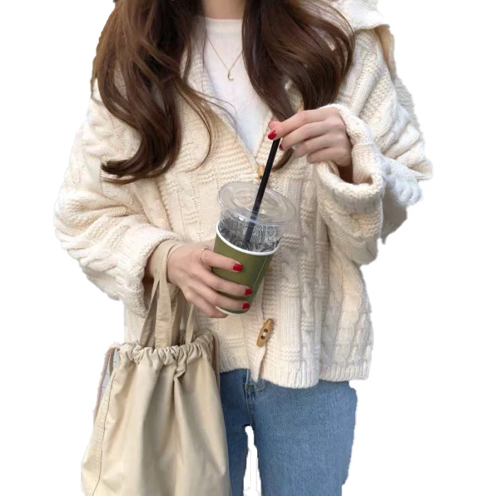 

2021 Autumn New Coat Long-sleeved Knitted Coat Women Loose Lazy Style Thin Sweater Coat