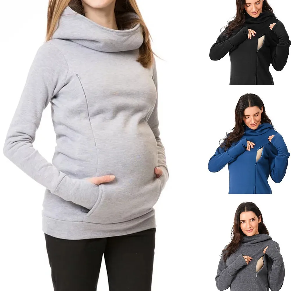 

Wholesale breastfeeding pregnant women plus velvet thick nursing hoodies, Black
