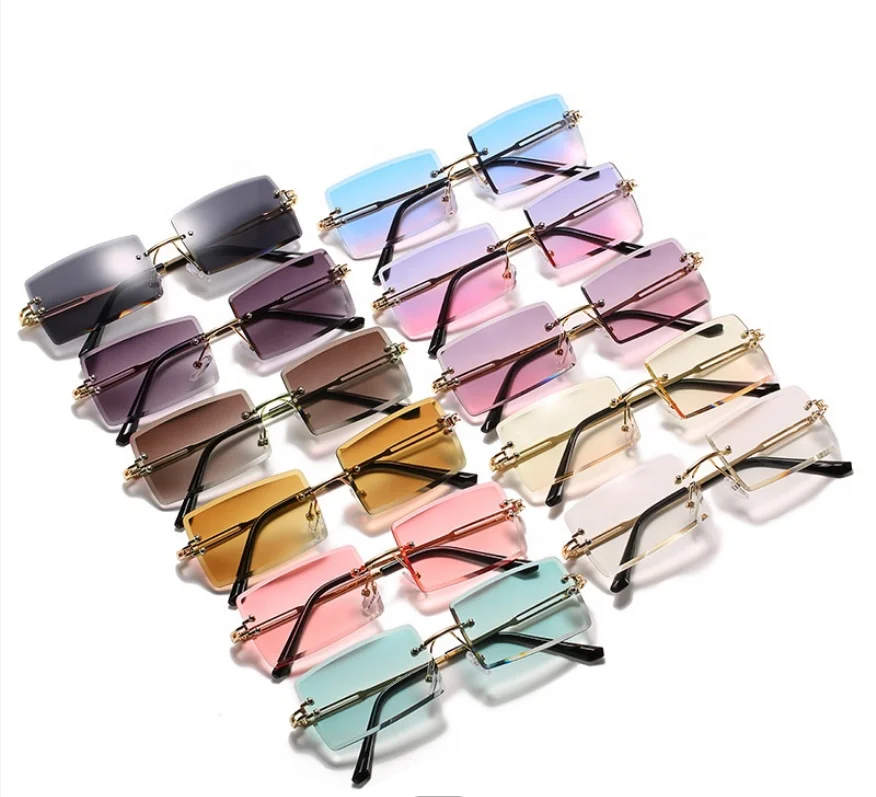 

Designer Fashion Men Women Rectangle Frameless Rimless Mirror Sun Shade Glasses Sunglasses, Picture shows