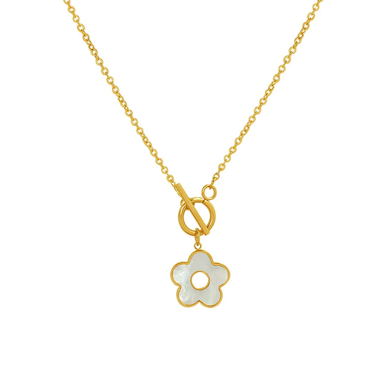 Fine Jewelry Fashion French Style 18K Gold Shell Flower Necklace Simple Trend Stainless Steel Necklace For Women