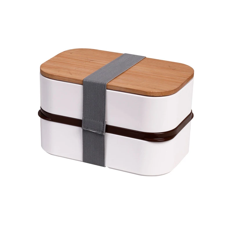 

Best Selling High Quality Japanese Style Food Bento Detachable Box Rectangle Plastic Lunch Boxes with Bamboo Lid, White,black