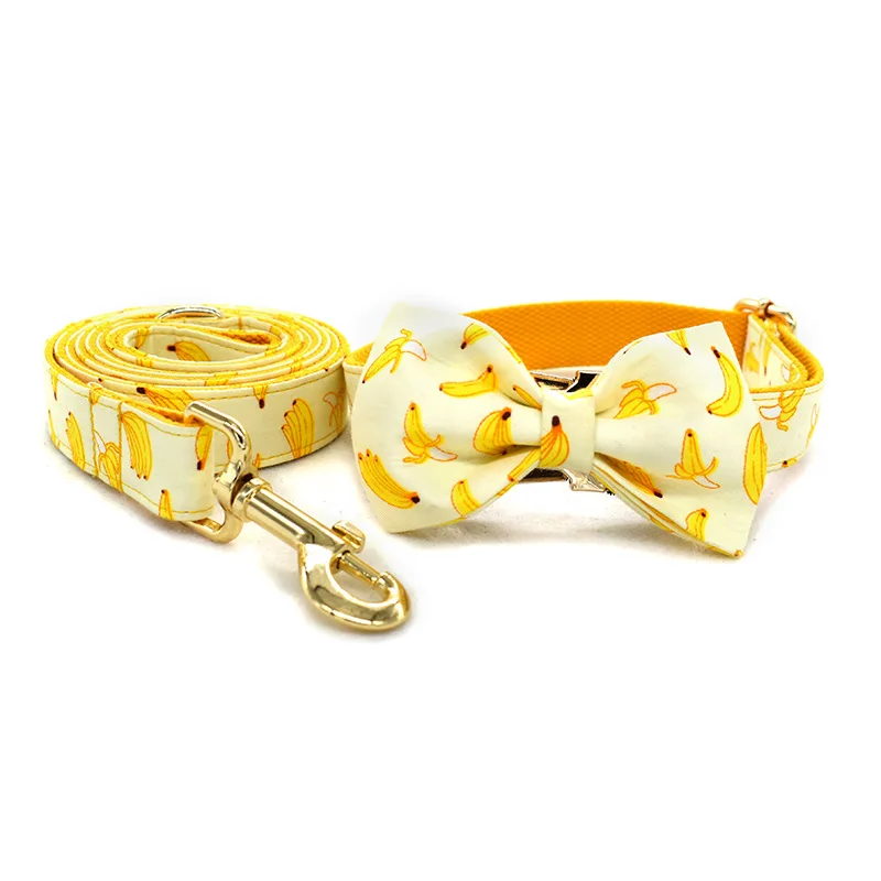 

New lettered pet collar removable removable bow dog collar cute Fruit Banana pineapple printing dog leash, Many