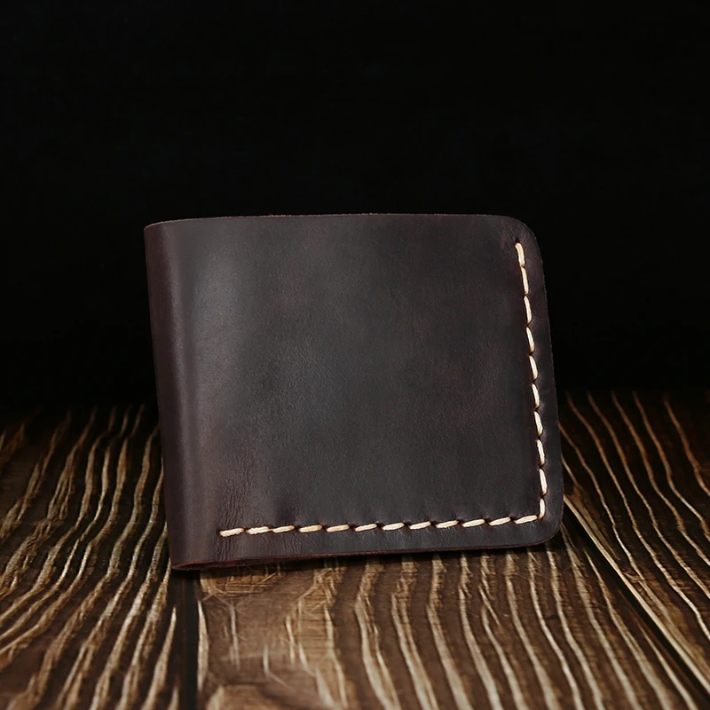 

Customized Vintage Bifold Crazy Horse Cowhide Short Handmade Full Grain Real Leather Wallet Men's Genuine Leather Wallet For Men