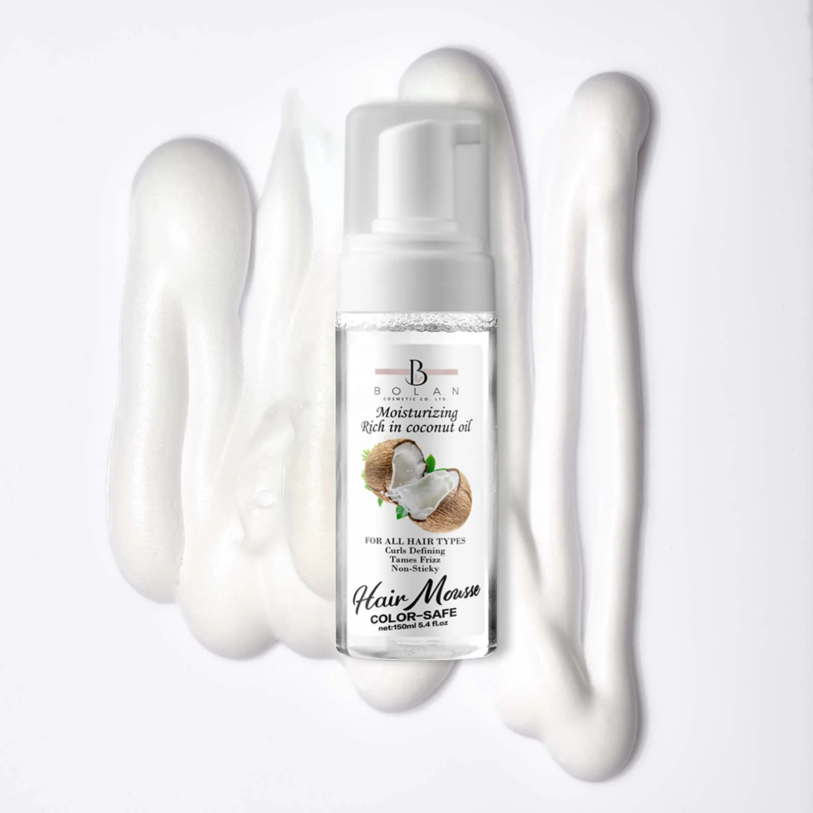 

Custom Your Own Brand Coconut Oil Hair Foaming Pump Bottle For Hair Mousse