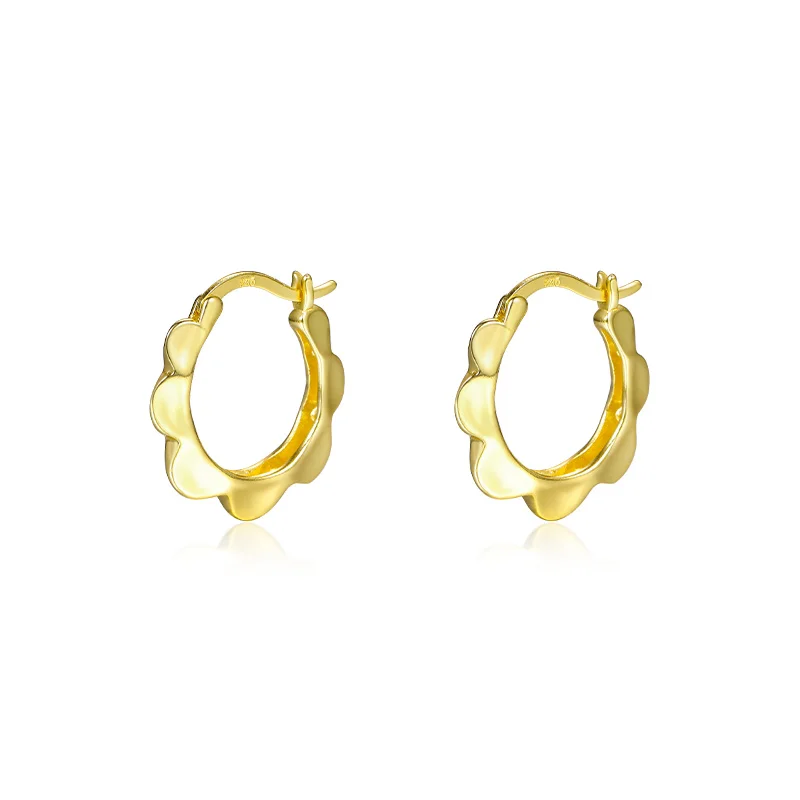 

Minimalist Cute 925 Sterling Silver Statement Jewelry 18K Gold Plated Hollow Out Flower Lace Hoop Earrings