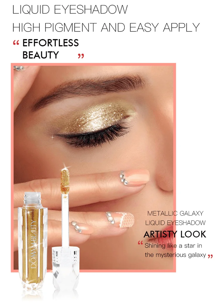 Domani Beauty Waterproof Shimmer Wholesale Custom Glazed Glitter Makeup Brush Private Label Single Liquid Eye Shadow Eyeshadow