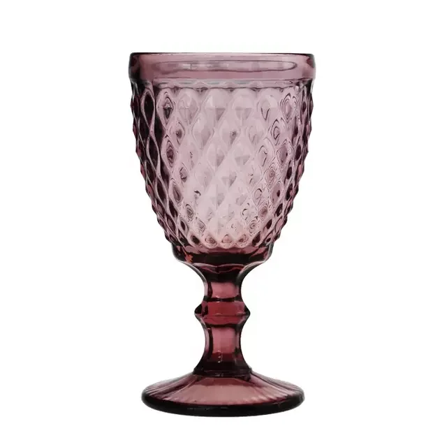 

Wholesale Colored Glassware Embossed Vintage Goblet Wine Glass Vintage Glass Goblets, Customized color acceptable