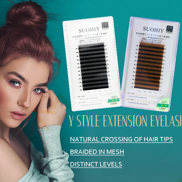 

Japanese Style YY Shape Eyelashes Extensions lashes C/D Curl Hand-woven individual eyelashes soft, Black color and also have colored