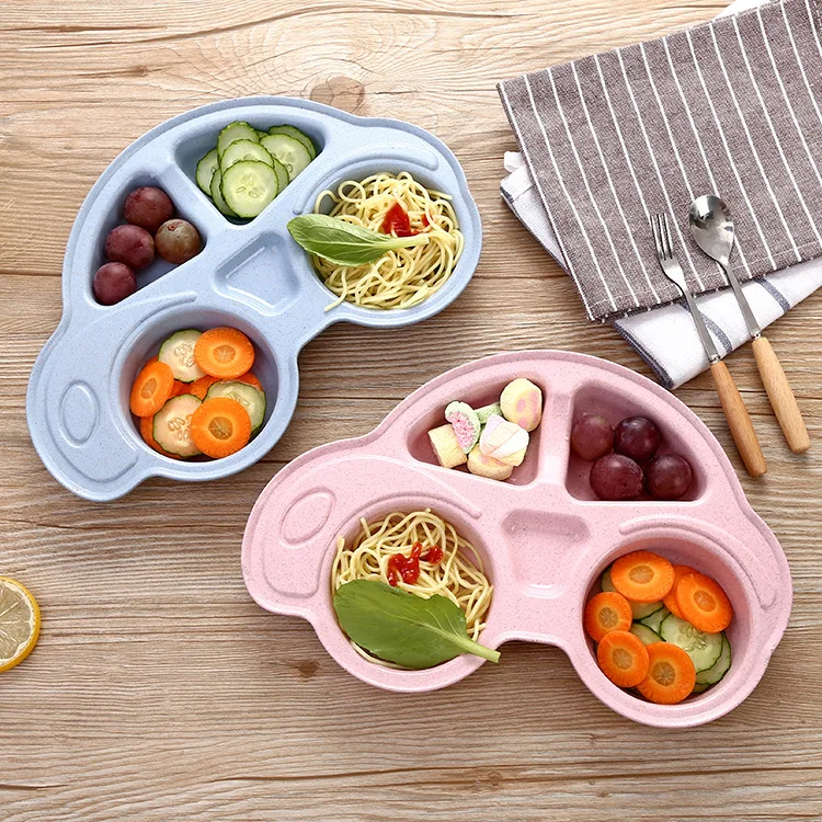 

Eco-friendly Cartoon Children Kids Biodegradable Dinner Food Divided Kids Plate Baby Plates, Pink/green/blue/beige