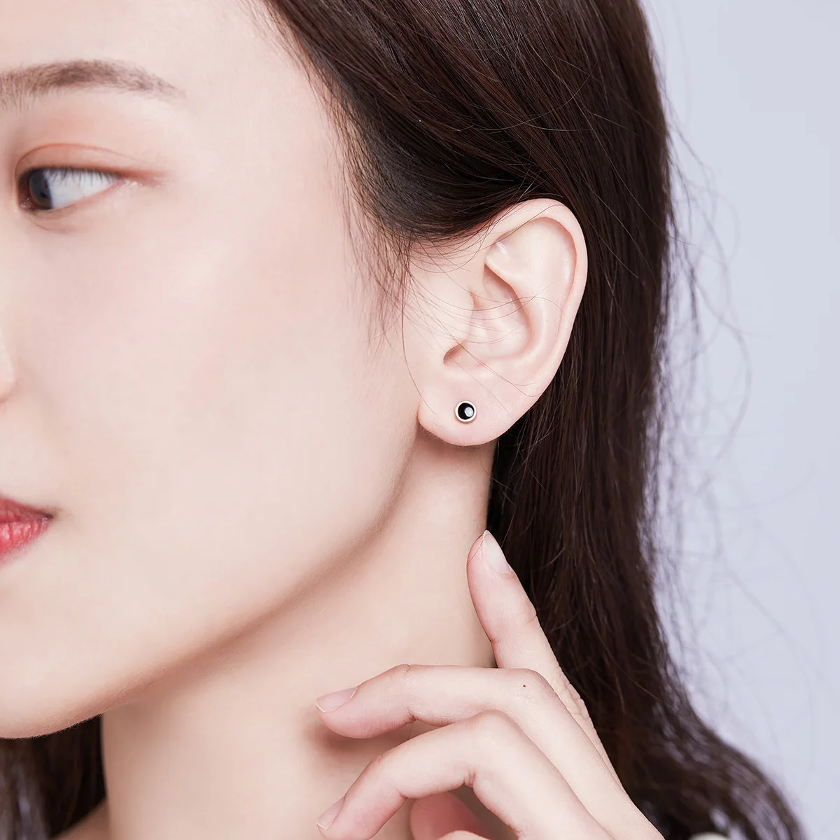 

Genuine Jewelry 925 Silver Mini Black Round Slice Trendy Earrings