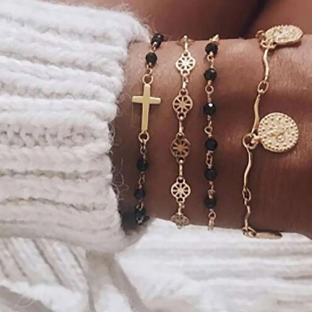 

Fashion gold black crystal cross bracelet set for women wholesale N209048, Picture