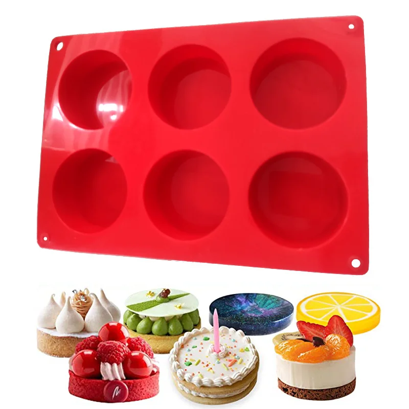 

Webake Silicone Molds 6 Cavity Round Disc Pan for Cake Muffin Top Bun Custard Tart Resin Coaster Red mould, Customized color
