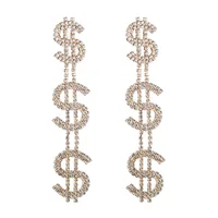 

Fashion Dollar Sign Earrings For Women High Quality Full Rhinestone Dollar Long Drop Earrings Jewelry