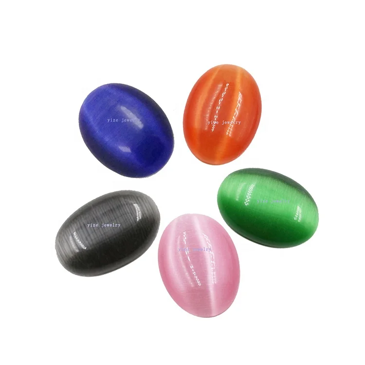 

Oval Shape Cheap Glass Colorful Cat Eye Beads Wholesale Flat Black Stone Cabochon, Fashionable