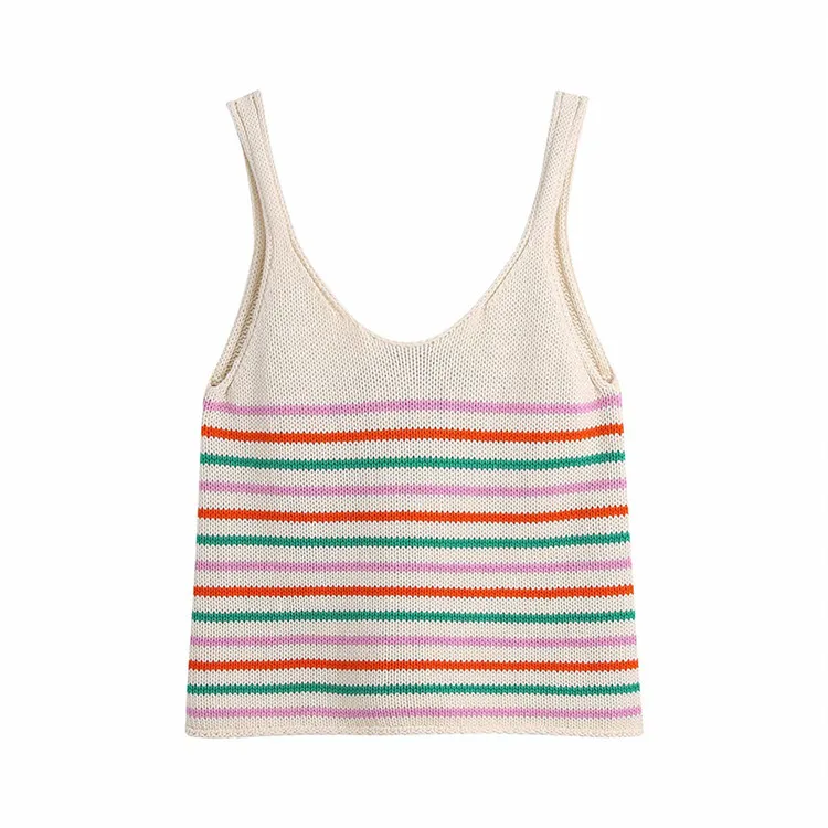 

BMURHMZA 2021 summer new commuter light mature inner matching rainbow striped knitted camisole women's top ZA, Shown