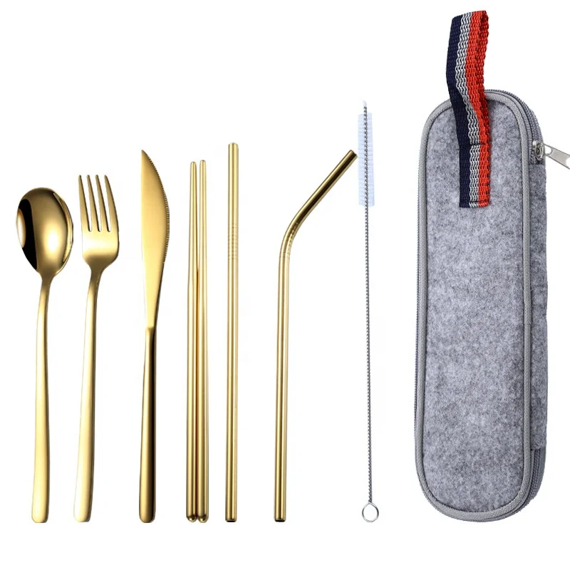 

Hot seller korean chopsticks and spoon set reusable luxury flatware fork knife and spoon stainless steel travel cutlery set