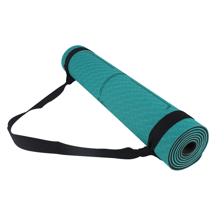 

custom design eco friendly recycled fitness Rubber TPE yoga mat single shoulder black carry straps string organic cotton