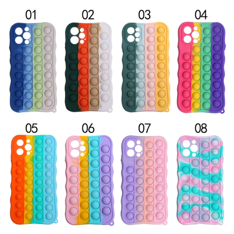 

Euro Patent design Pop it phone case fidget toy rainbow color food grade soft silicone back cover shockproof for iphone, Multi-color rainbow colors