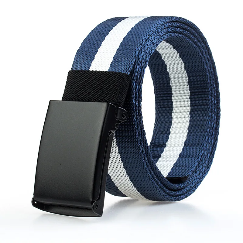 

Customized Small Batch Hot Sale Flip Alloy Casual Quick Release Belt Striped Fashion Fabric Nylon Belt