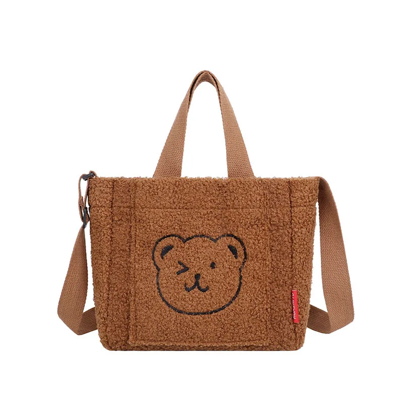 

Cartoon Bear Plush bag female 2021 new high-capacity student tote bag leisure woman shoulder handbag, Customizable