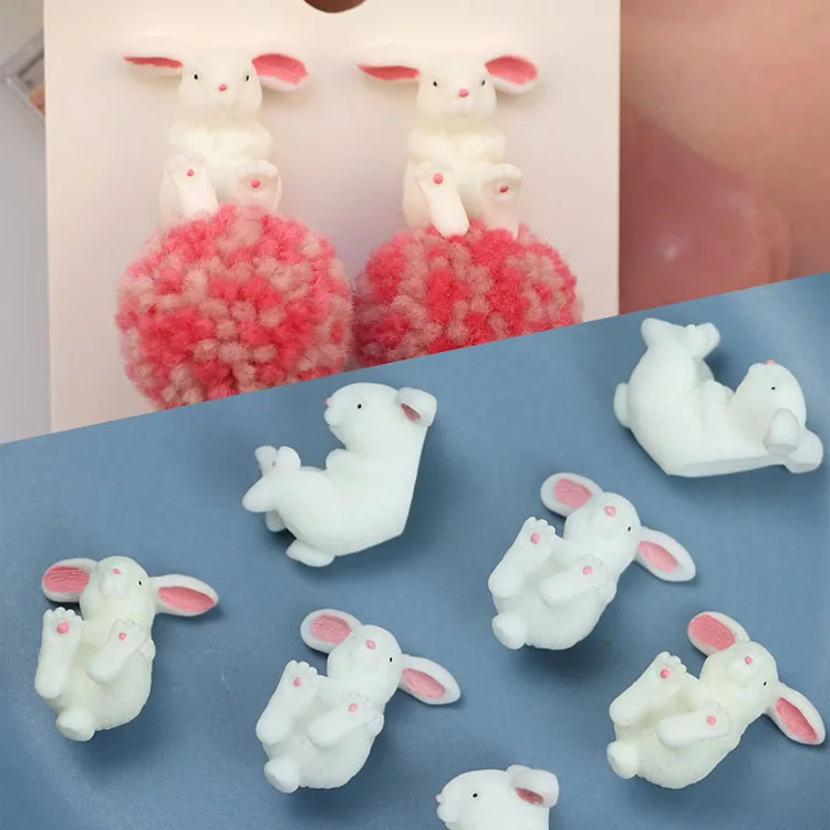 

DIY Resin Accessories 3D Simulation Cartoon Little Rabbit Girl's Cute Phone Case Charms Jewelry Accessories, White