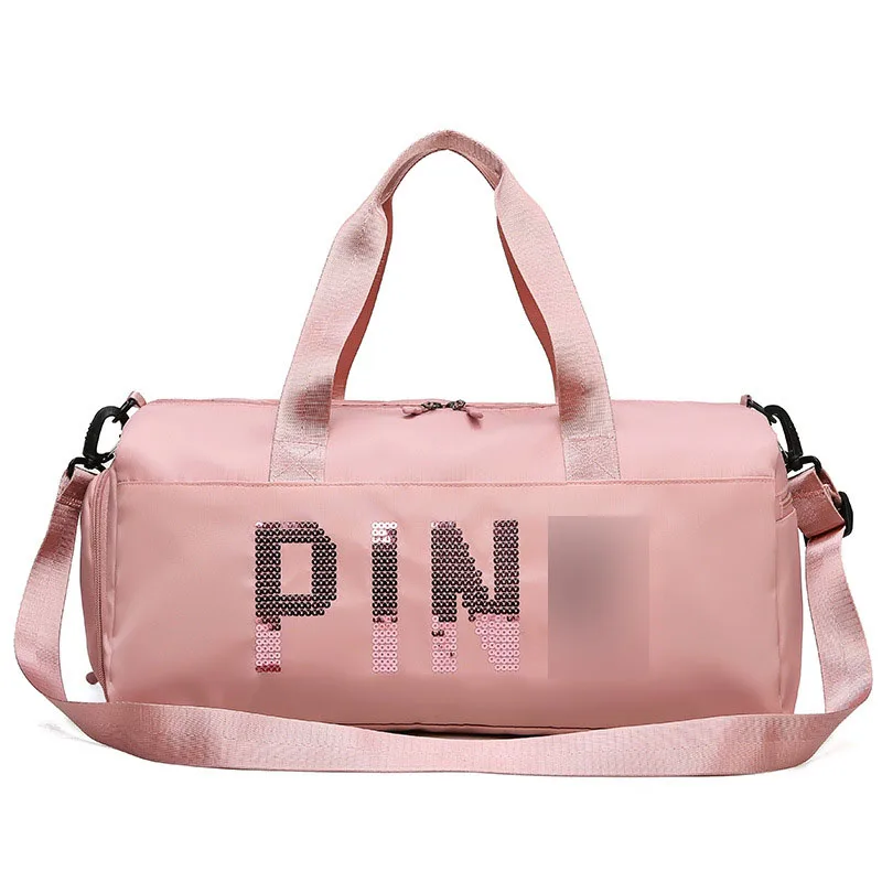 

The new PINK sequins Gym bag outdoor hand big nylon waterproof shoes travel bag handbags crossbody bag, Customized color