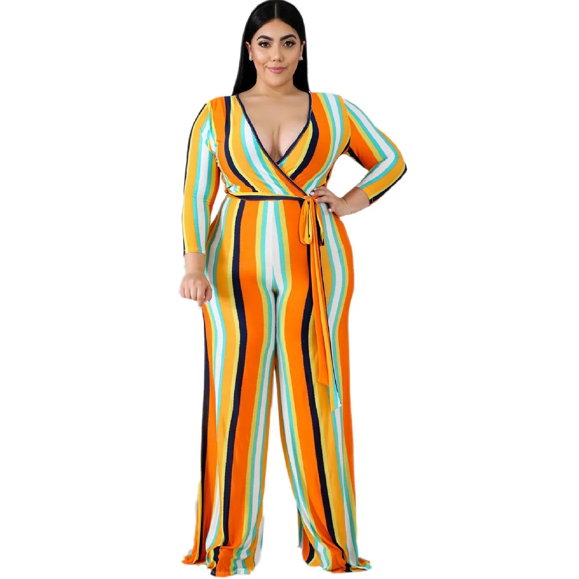 

Spot Plus Size Women'S Casual Long-Sleeved Printing Ladies Jumpsuit