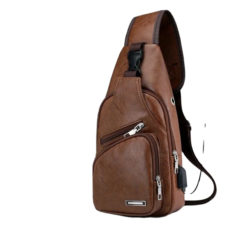 

Fashion Men's Leather Sling Pack Chest Shoulder Crossbody Bag Biker Satchel Men Briefcases