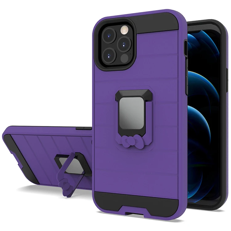 

Matte Finish Kickstand Covers 360 Bow Holder Mobile Phone Case For iPhone 13 Pro 5.4 6.1 6.7 12 mini